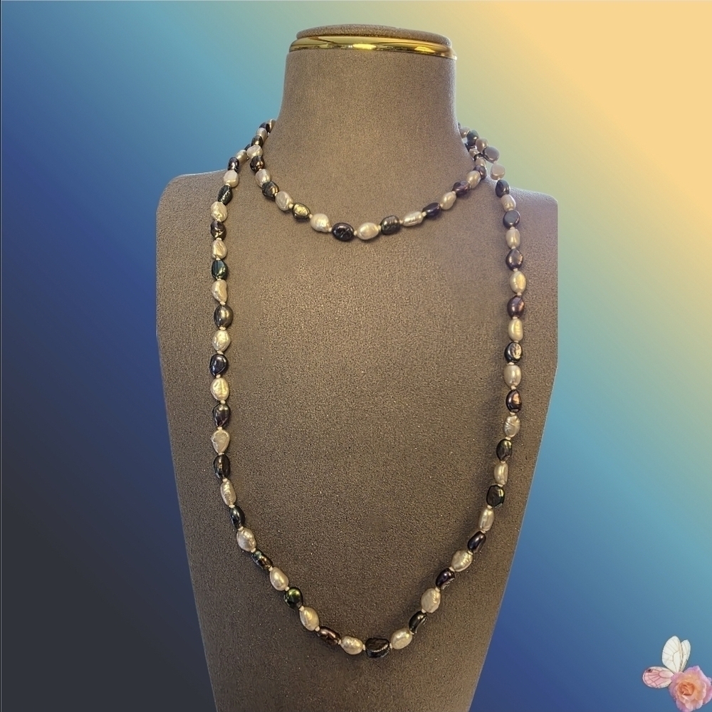 Honora 34" Freshwater Pearl Opera Necklace Peacock Ivory Sterling Clasp 282 - Picture 3 of 10